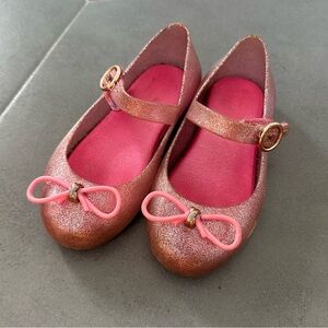 Mini Melissa Sparkly Pink Dress Shoes with Bow